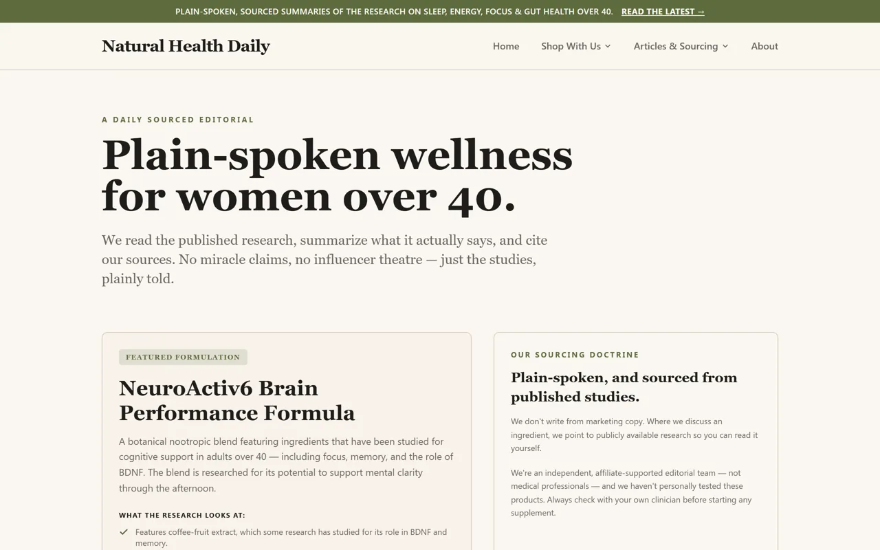 Natural Health Daily homepage — built and run by the engine
